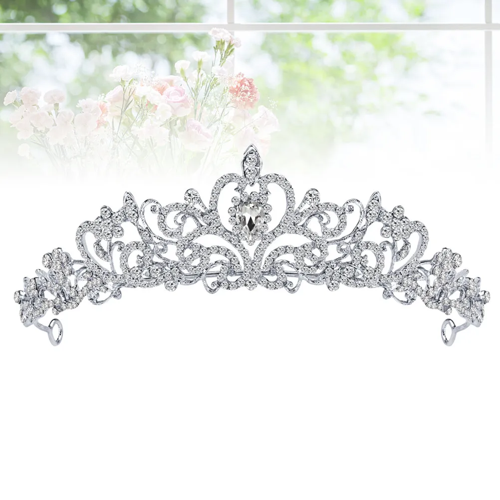 

Shiny Rhinestones Crown Headwear Feminine Baroque Tiara for Bridal Engagement Pageant Birthday Silver Wedding Crown