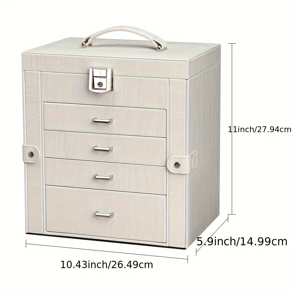 Large Jewelry Box, 5-Tier PU Leather Jewelry Organizer With Lock, Multi-functional Storage Case With Mirror, Jewelry Organizer