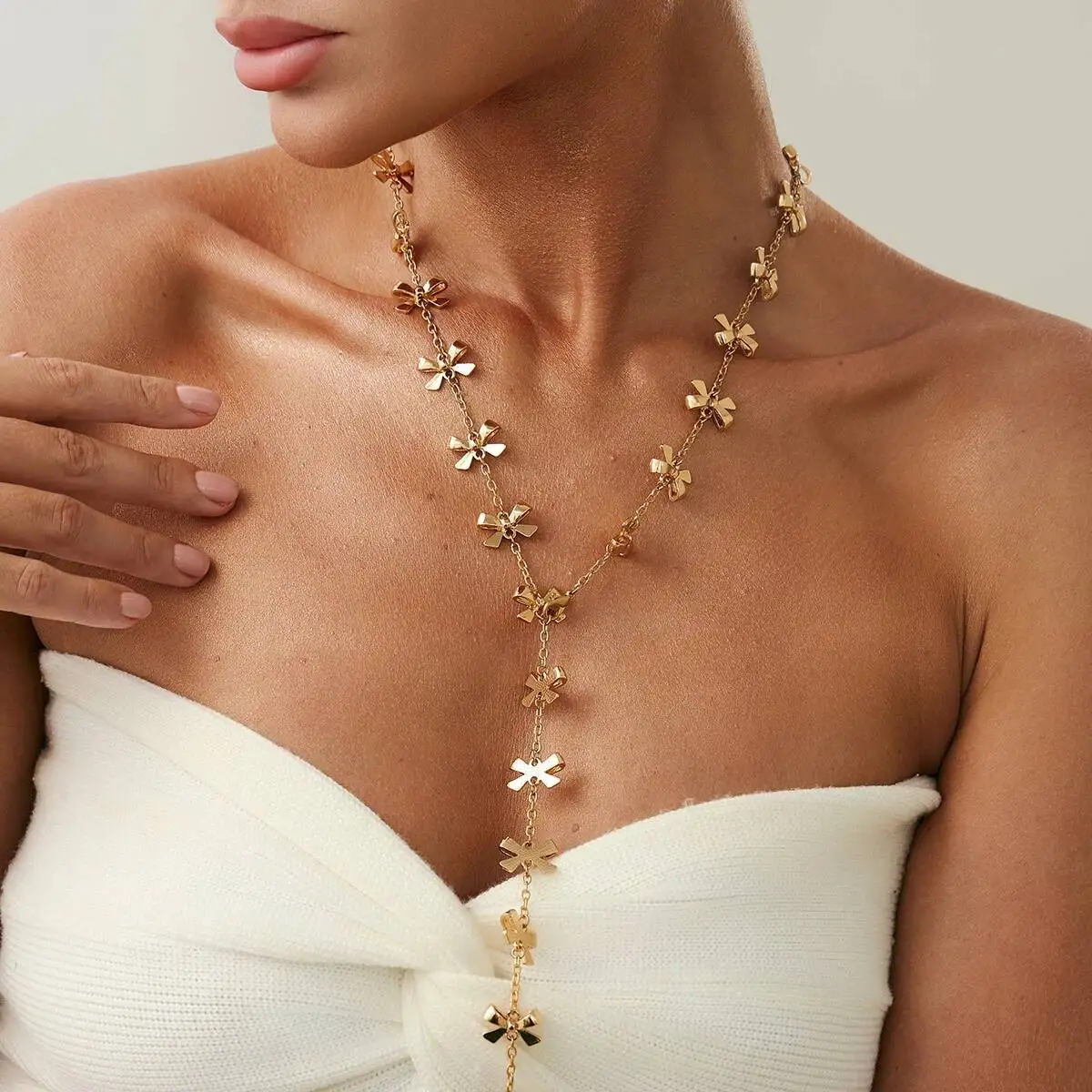 Ingemark Fashion Simple Irregular Long Y-shaped Chain Necklace Women Punk Metal Gold Color Clavicle Chain Y2K Aesthetic Jewelry