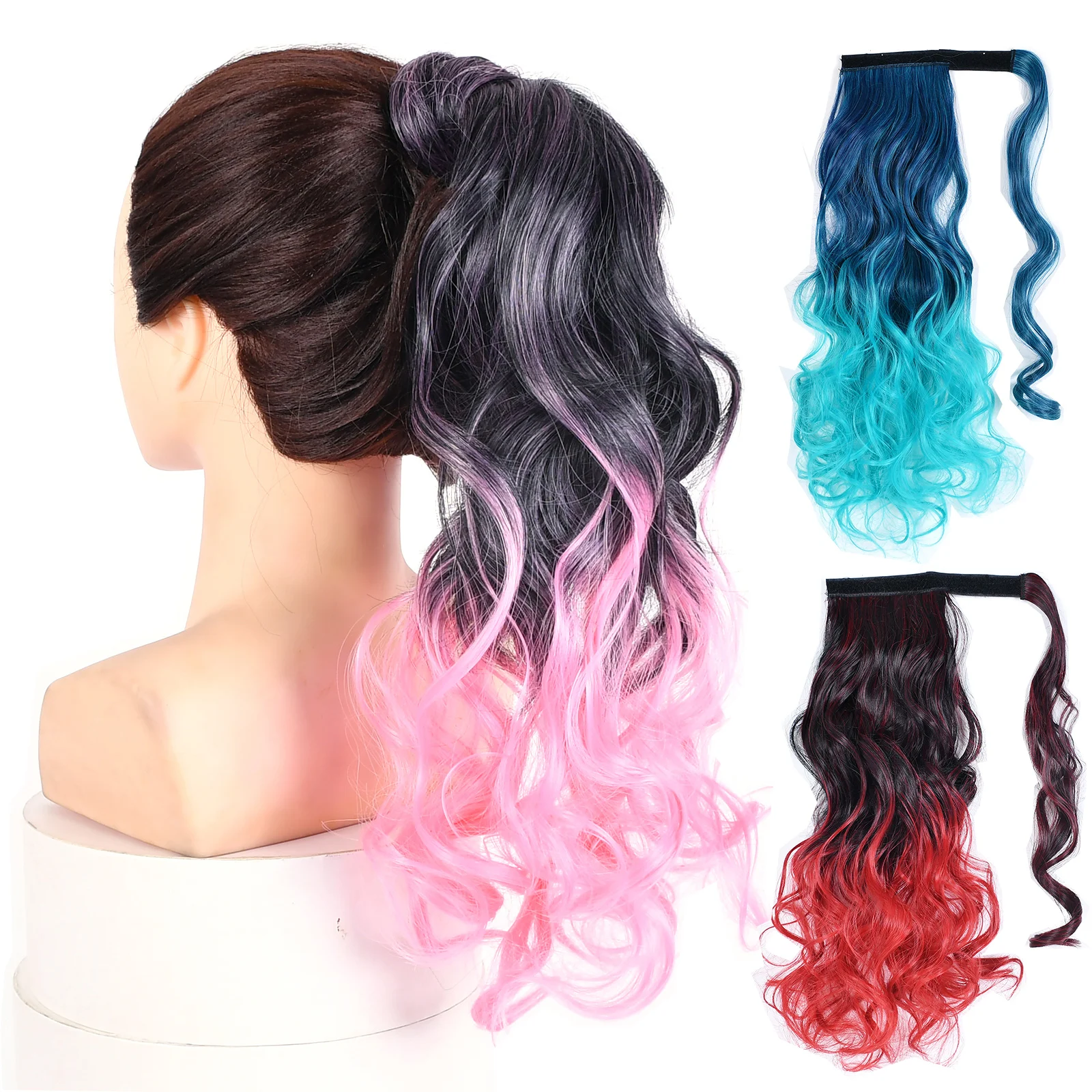 Zolin Wrap Around Ponytail Hair Extension Ombre Color Water Wave Curly Synthetic Ponytail with Comb for Women Party Cosplay