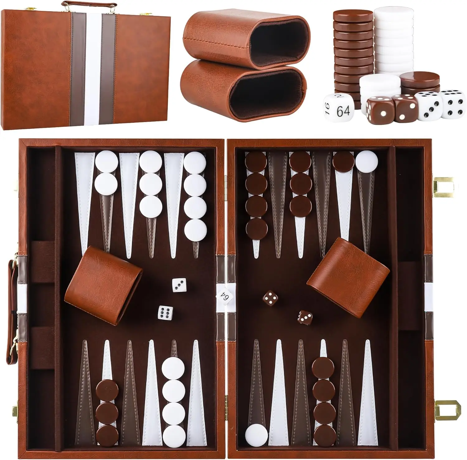 

15-inch Backgammon Set for Adults - Portable Travel Game for 2 Players - Classic Board Game Gift
