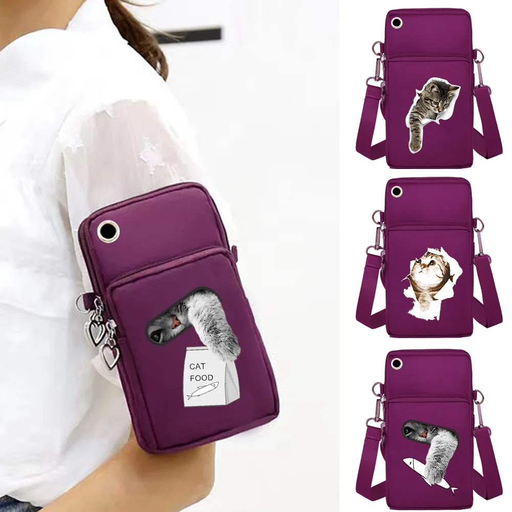 Fashion Women Shoulder Bag Wallet for Iphone 14 Pro Max /Huawei/Xiaomi/oppo/vivo Cell Phone Storage Packet Cat Print Organizer