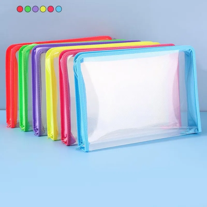 6PC Transparent Twill Edge File Bag New A4 Large Folders Capacity Zipper Test Paper Storage Bag for Students Filing Products