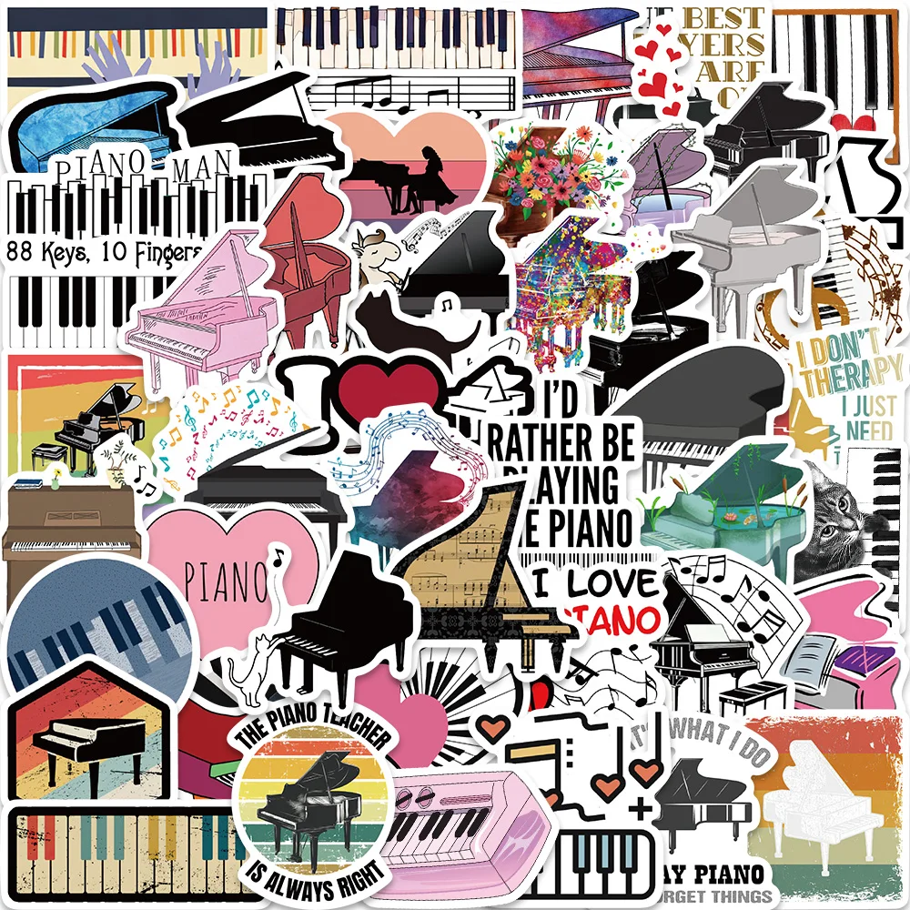 50PCS Piano Sticker Pianist Note Graffiti Sticker DIY Luggage Laptop Skateboard Motorcycle Bicycle Waterproof Gift Decal