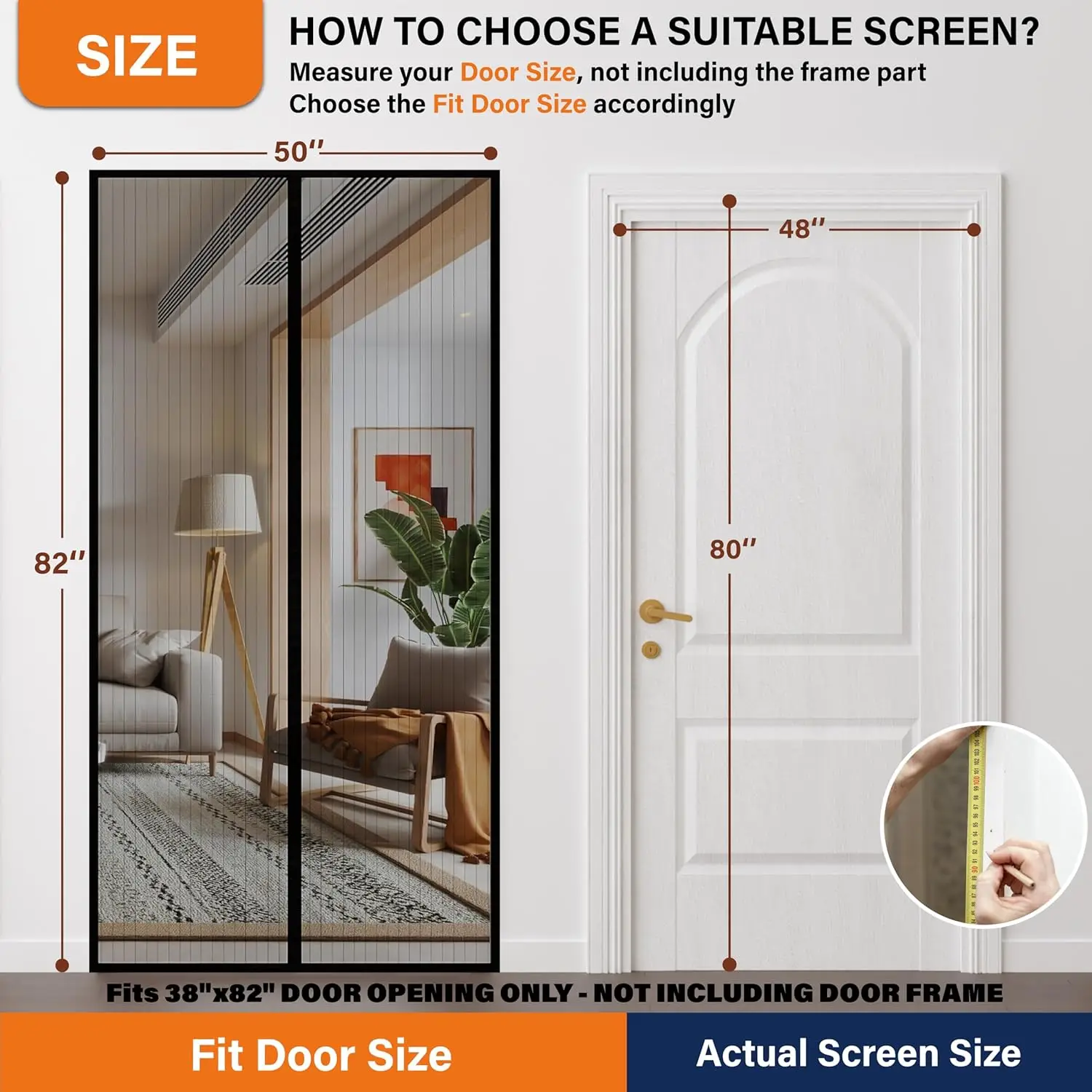 Magnetic Screen Door, Fit Door Size 48 x 80 Inches, Screen Doors with Magnets, Pet & Kid Friendly，Works with Front Doors, Sl
