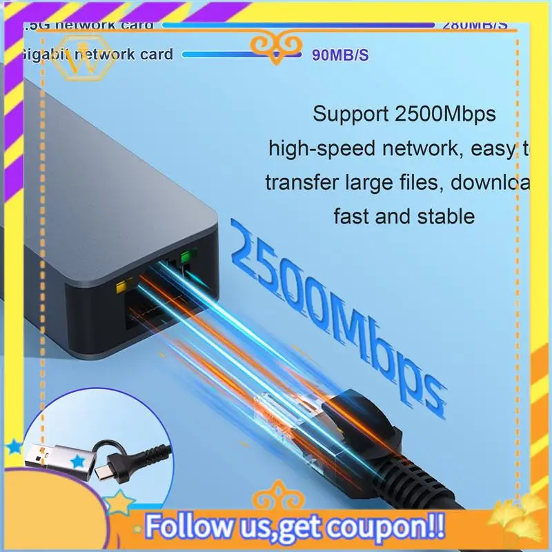 A01K-2.5 Gigabit Ethernet Adapter Type-C USB 3.0 To RJ45 LAN 2500Mbps High Speed 2.5G Network Card For NAS Laptop PC