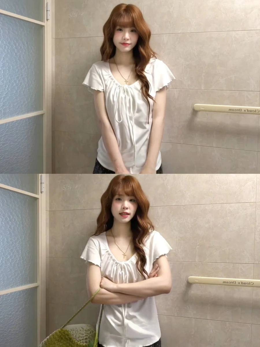 Loose Fit U-Neck Short Sleeve T-Shirt White Summer 2026 New Style Korean Style Comfortable Breathable Women's Top