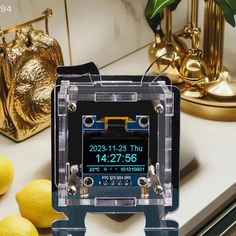 

ESP8266 Mini Electronic Clock DIY Kit 0.96-inch OLED Display Supports 2.4GHz Wi-Fi Connectivity Enclosed DIY Soldering Kit