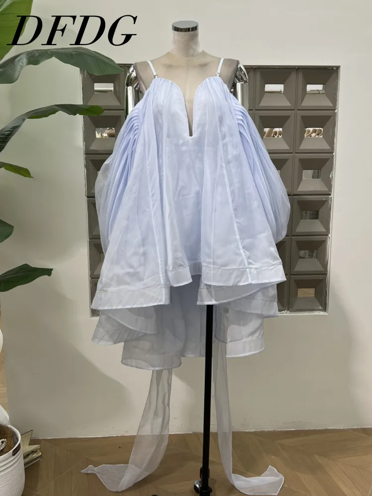 

DFDG Women’s Asymmetrical Beach Vacation Dress Deep V-Neck Strap Ruffle Hem Flowydress Breathable Resort Wear Spring Summer 2025