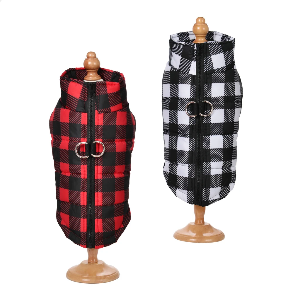 Haustier-Hundekleidung für kleine und mittelgroße Hunde, Katzen mit Reißverschluss, Herbst-Winter-Welpen-Plaid-Jacke, Mantel, Chihuahua, französische Bulldogge
