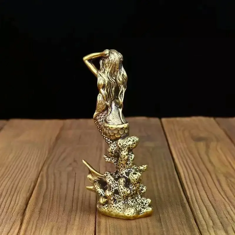 Mini Brass Mermaid Figurine Fairy Tale Character Mermaid Princess Statue Creative Home Decoration For Girls' Rooms Surprise Gift