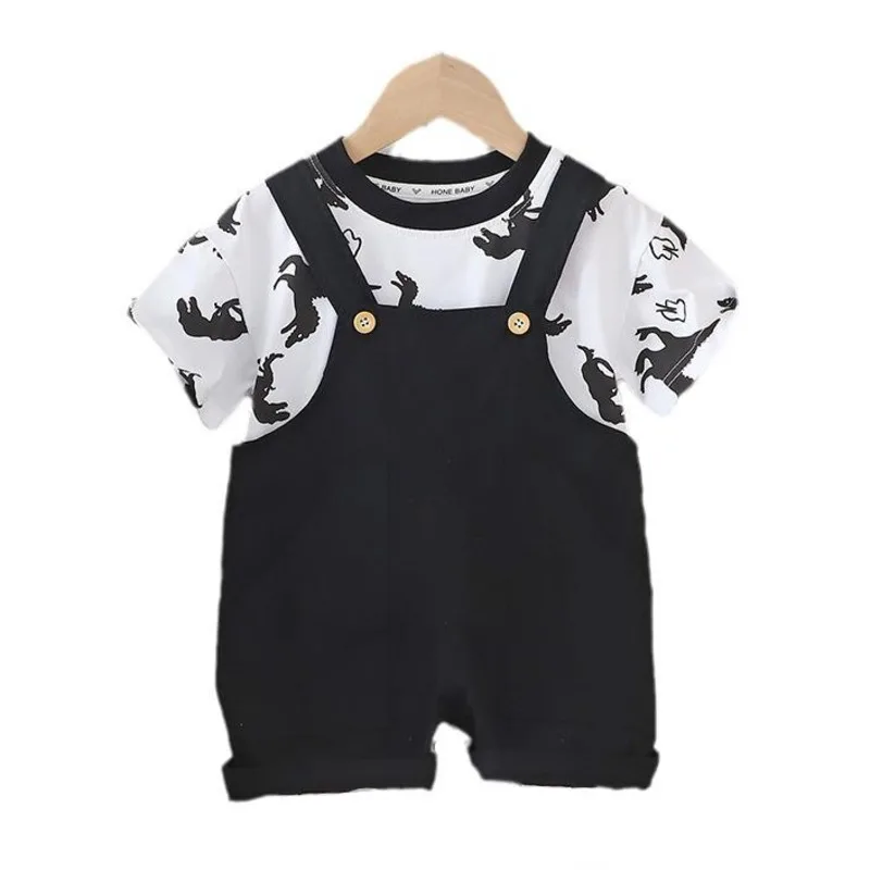 

New Summer Baby Boys Clothes Suit Children Girls Cartoon T-Shirt Strap Shorts 2Pcs/Sets Toddler Casual Costume Kids Tracksuits