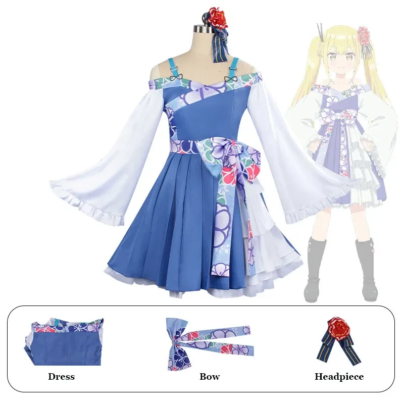 Sara Da Odin Cosplay Sakura Party Blue Dress Outfit Costume Salad Bowl of Eccentrics Sara's Japanese Kimono Cute Uniform Skirt