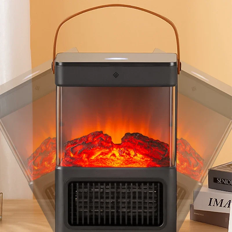 Simulated Flame Electric Heater Fan with Adjustable Heat for Household Bathroom - Portable Hot Air Circulator with Flame Effect