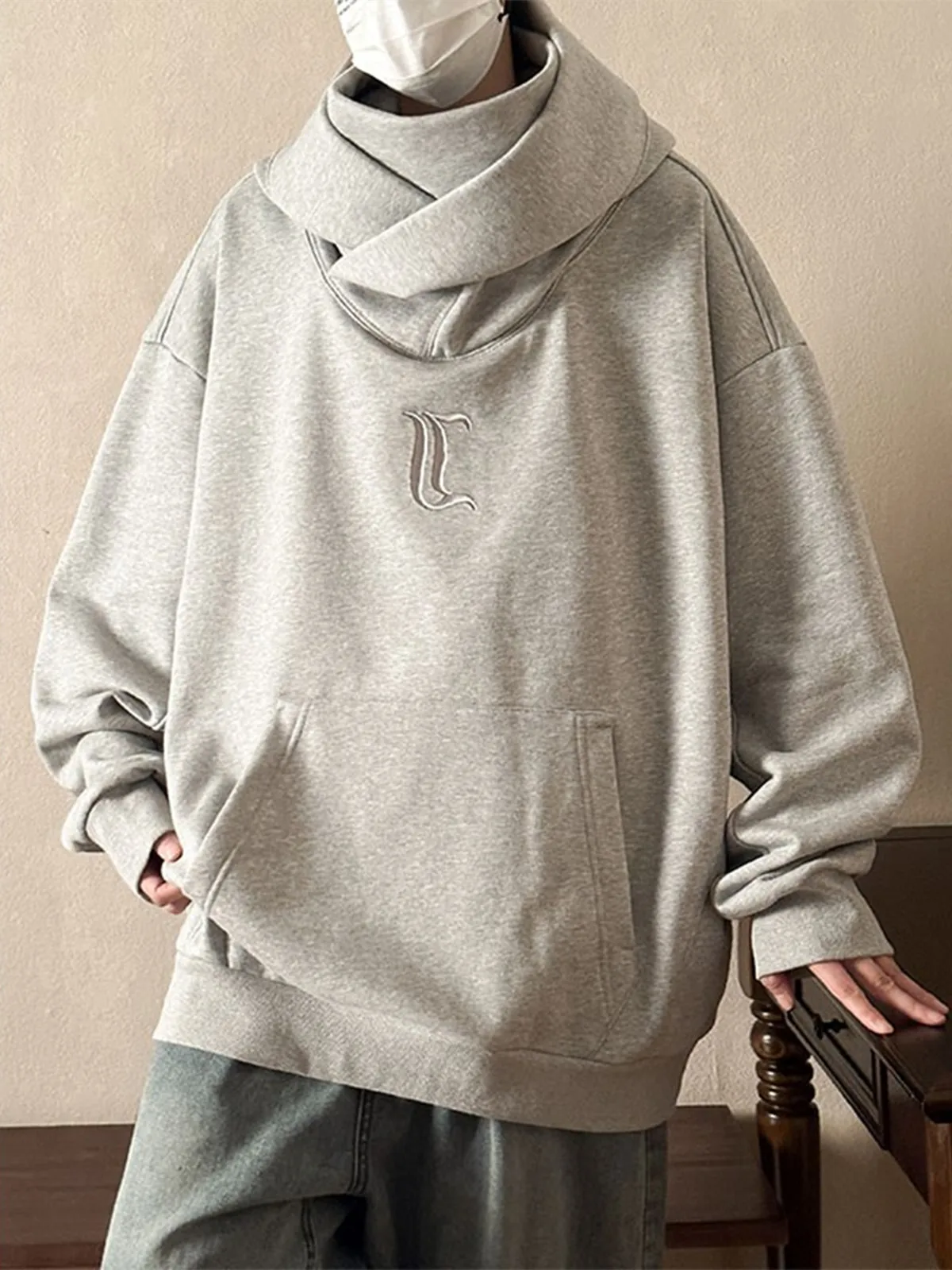

American Style Heavyweight High Collar Hoodie Men's Loose Casual Sportswear Jacket for Spring Autumn Unisex Trendy Color