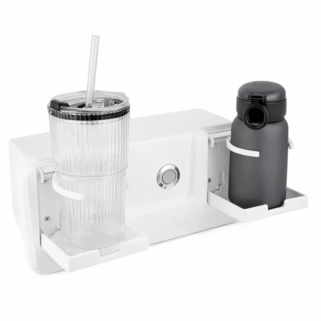ABS External Dual Cup Holder With Lock Storage Box Marine RV Built in Retrofit Accessory