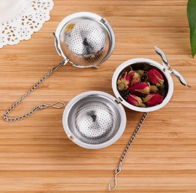 Stainless Steel Ball Shape Tea Infuser Mesh Filter Strainer with Hook Loose Tea Leaf Spiceball with Rope Chain Home Kitchen Tool