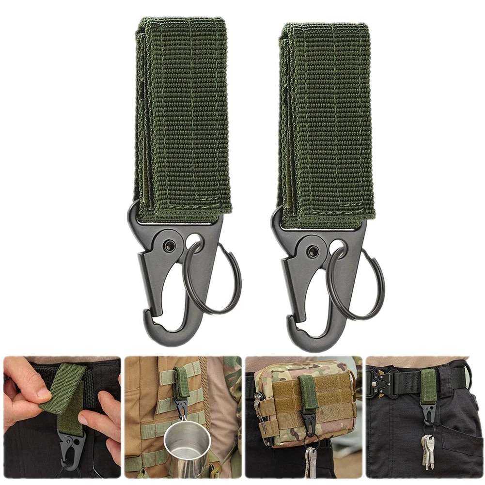 1-2pcs Tactical Hanging Buckle Molle Nylon Webbing Carabiner Belt Triangle Key Chain for Outdoor Climbing Camping Tool Accessory