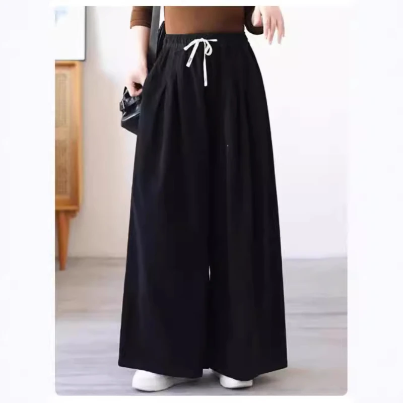 Spring autumn fashion women's retro pleated thin wide leg pants literary high waist pile sense loose casual simple dress trouser