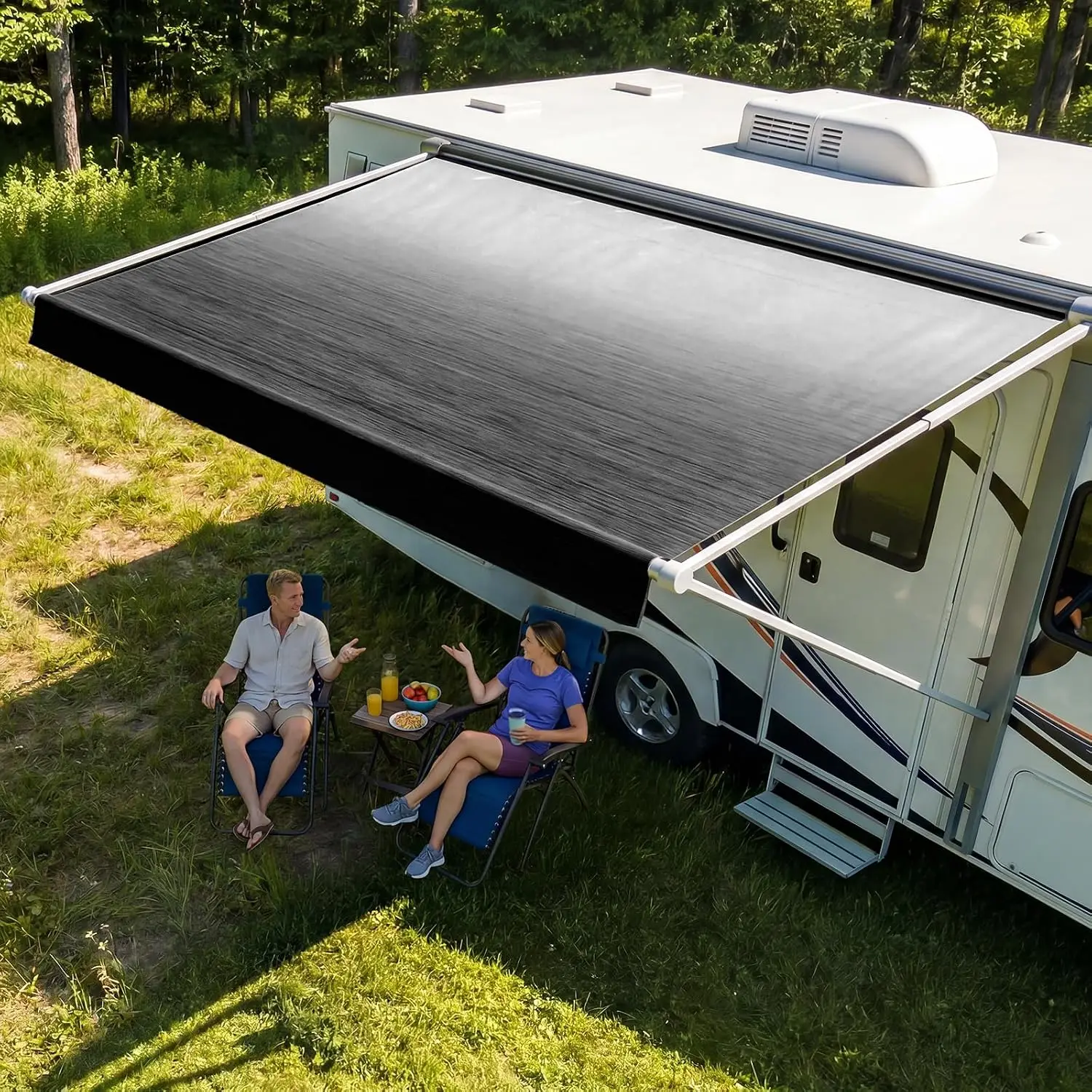 19.5oz Heavy Duty RV Awning Fabric Replacement, 18' Fits Most Brands, Black Fade