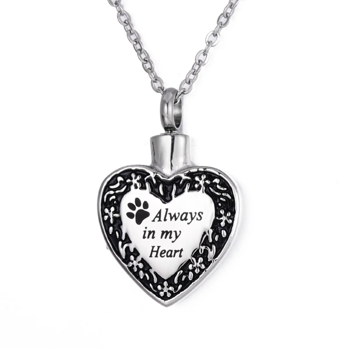 

Stainless Steel Pet Always in my Heart Cremation Necklace Religious Ashes Urn Pendant Jewelry Free engraving