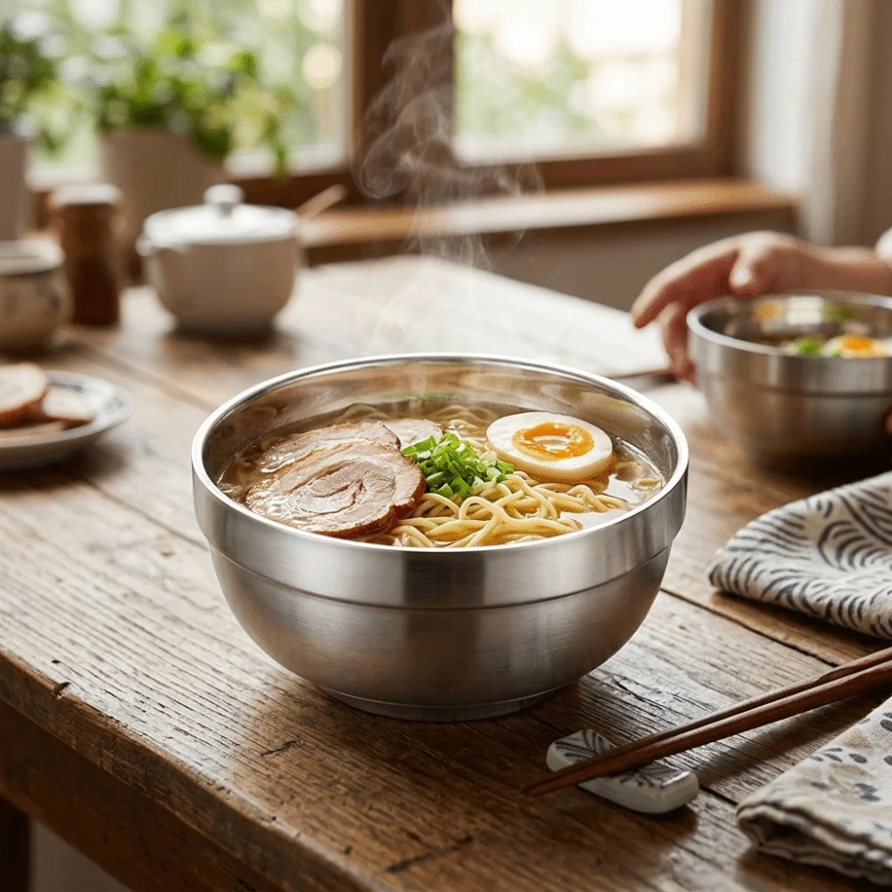 2Pcs Rustless Steel Metal Bowl Smooth Polished Round Bowl Dining Bowl Stackable Structure Practical Food Bowl Outdoor Picnic