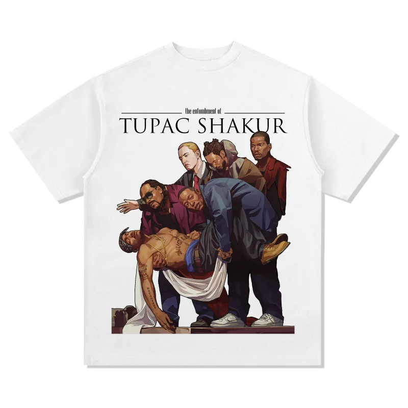 Homage Rapper Tupac 2pac Graphic Vintage T-Shirt Men Casual Short Sleeve TShirt Hip Hop StreetWear Tee Fashion Cotton Shirt 2024