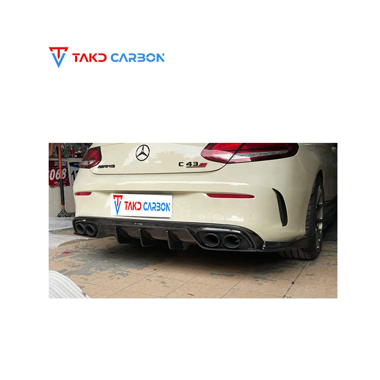 TAKD Carbon Real Car Data Development universal rear spoilers Dry Carbon Fiber Rear Bumper Lip Diffuser For BENZ C43 W205 Coupe