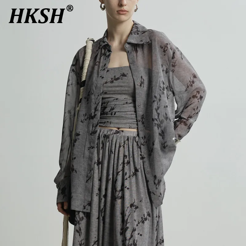 

HKSH Spring Summer New Women's Tide High Street Original Design Elegant Printed Sun Protection Coat Casual Fashion Shirts HK6009