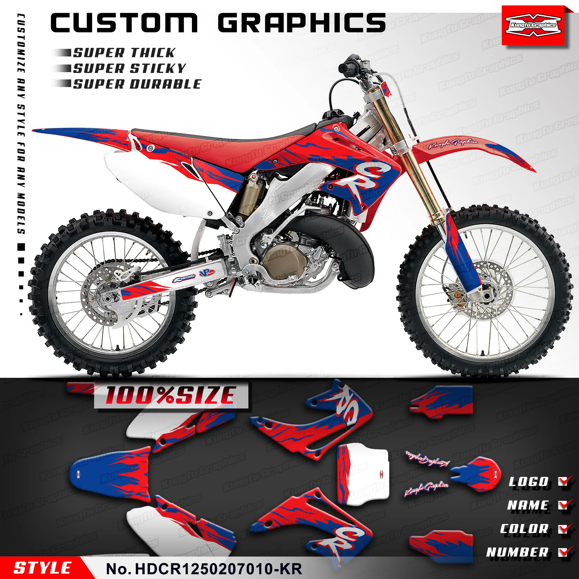 

KUNGFU GRAPHICS Decals Stickers Complete for for Honda CR125 CR250 CR 125 250 2002-2007 Protector, HDCR1250207010-KR