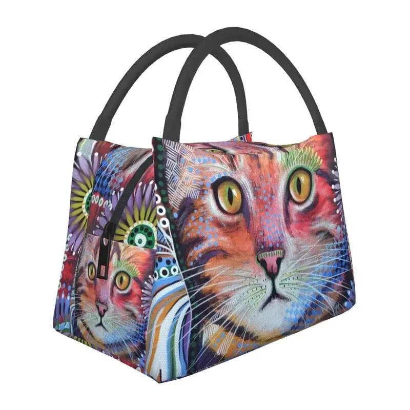 Abstract Modern Cat Art Insulated Lunch Bags for Women Portable Painting Cooler Thermal Bento Box Office Picnic Travel