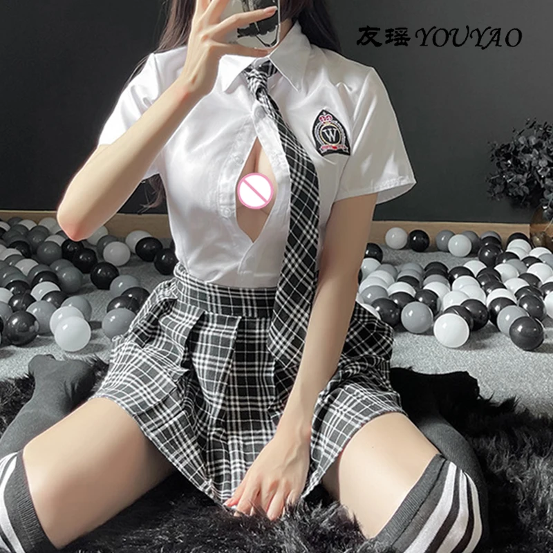 Female Role Play Uniform Sexy Underwear Student Uniform Seductive Pleated Miniskirt Erotic Clothing Sexy Doll Open File Clothing