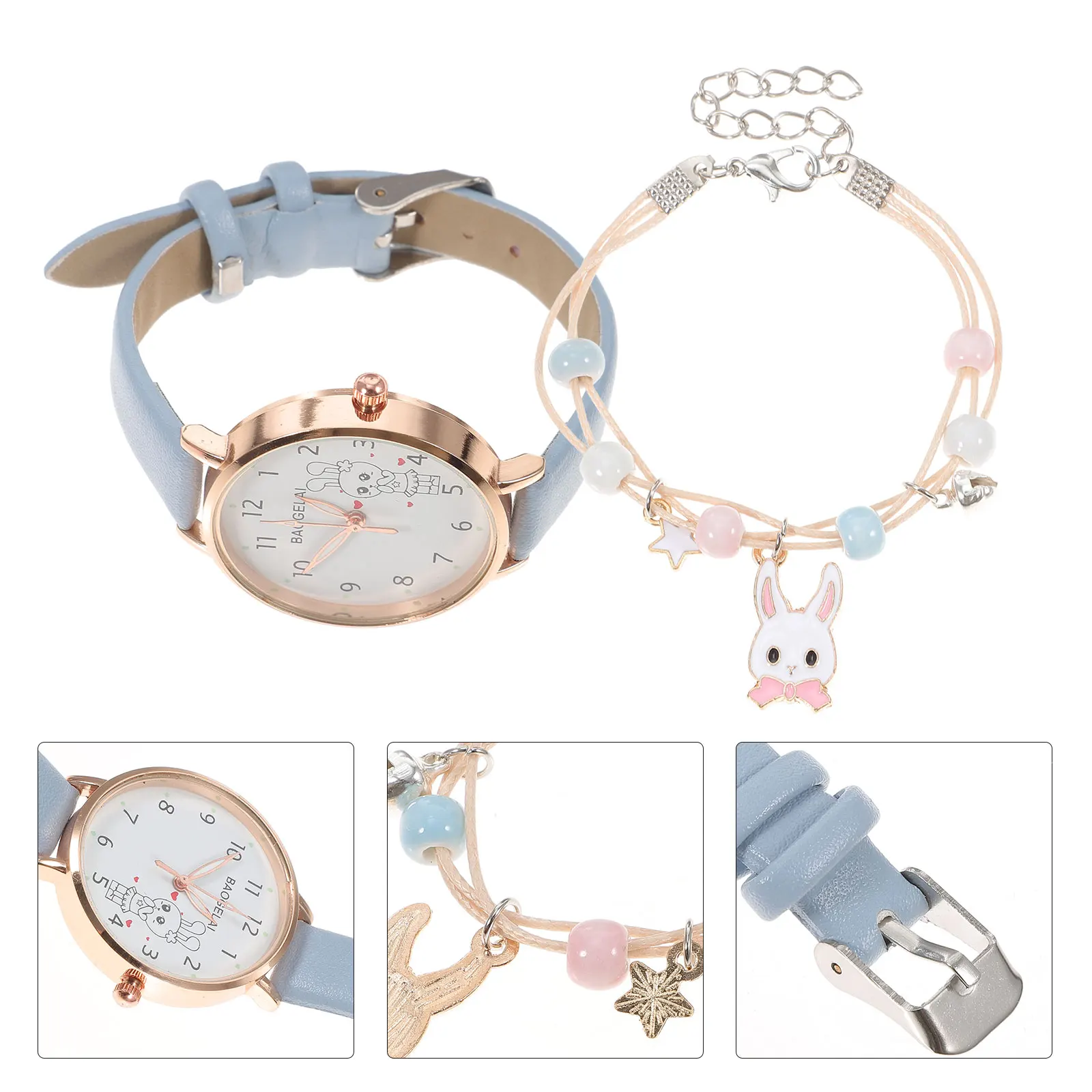 1 set di orologi creativi coniglietto di cartone animato per orologio da polso carino con braccialetto, adorabile accessorio di moda leggero e durevole