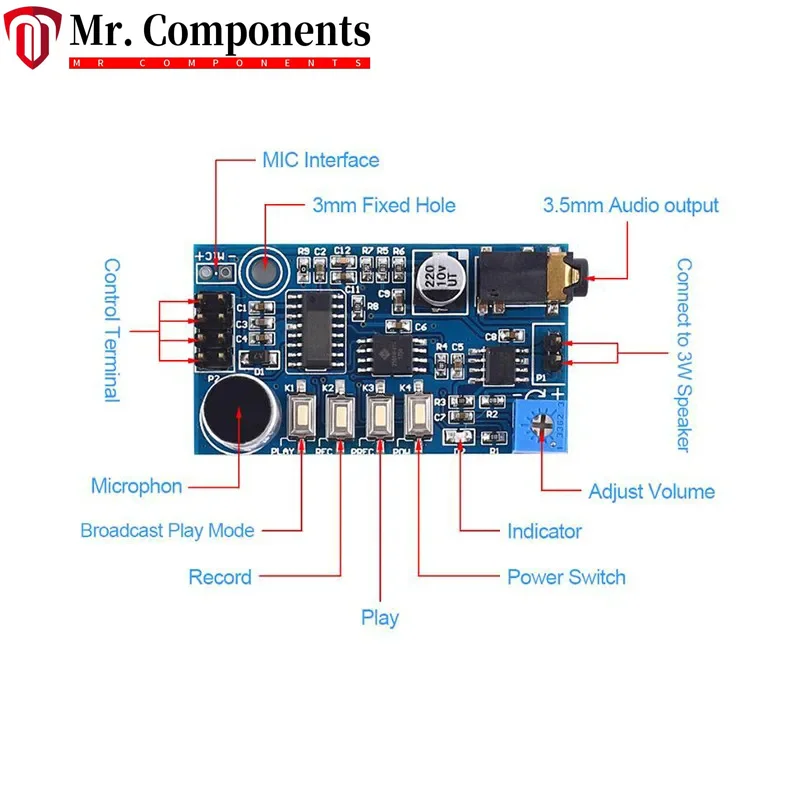 1PCS DC 5V Sound Voice Recording Playback Module 3W 4ohm-8ohm 4-Minutes Replace ISD1820 Loudspeaker Megaphone YS-SR1 In stock