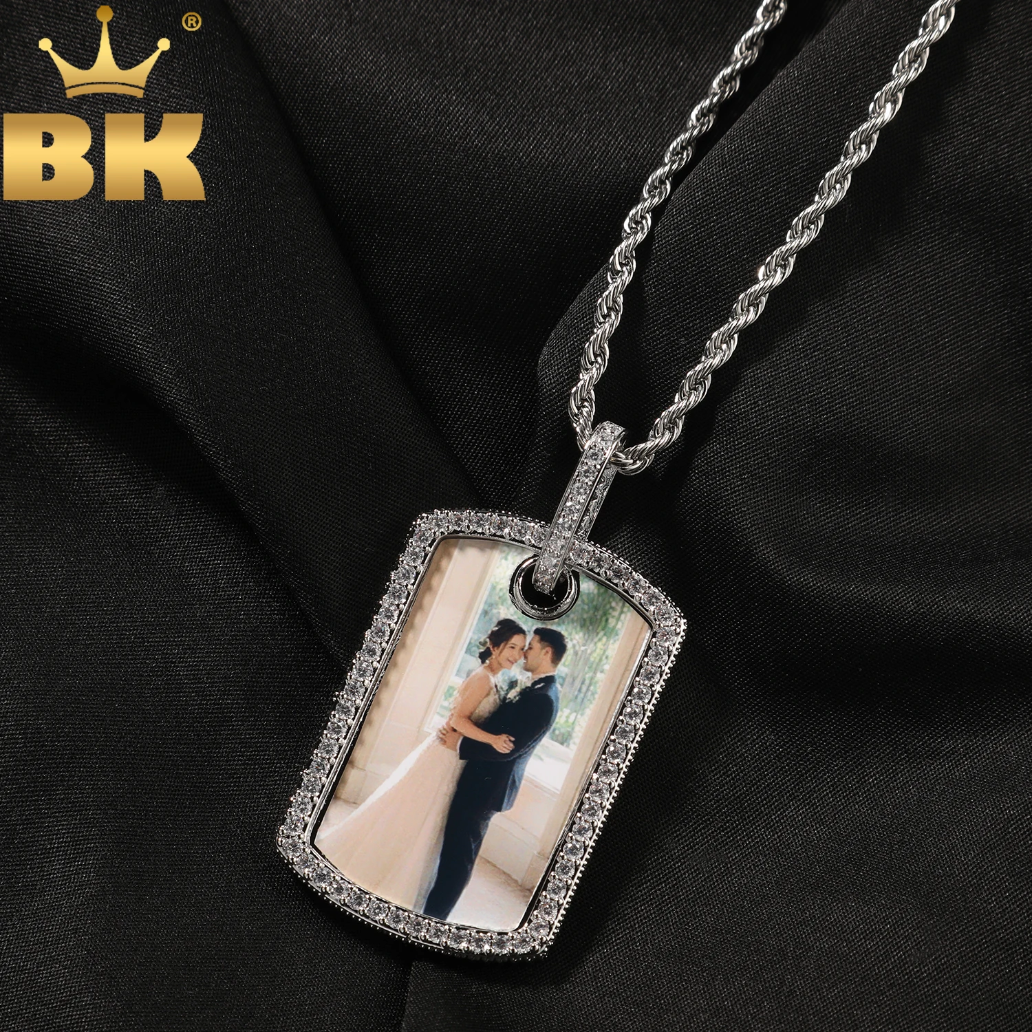 

Кулон-подвеска THE BLING KING в форме прямоугольной таблички с фото, инкрустированный микро-фианитами, для самостоятельного создания квадратных медальонов с изображением, хип-хоп украшения