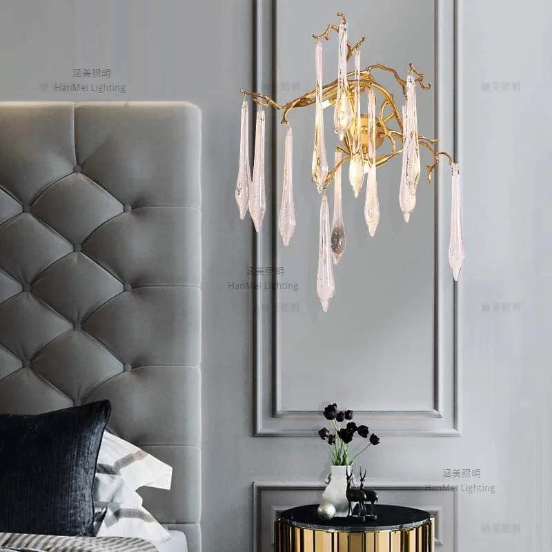 Light luxury crystal wall lamp all-copper lamps 2022 new TV wall bedroom bedside table lamps cross-border special supply