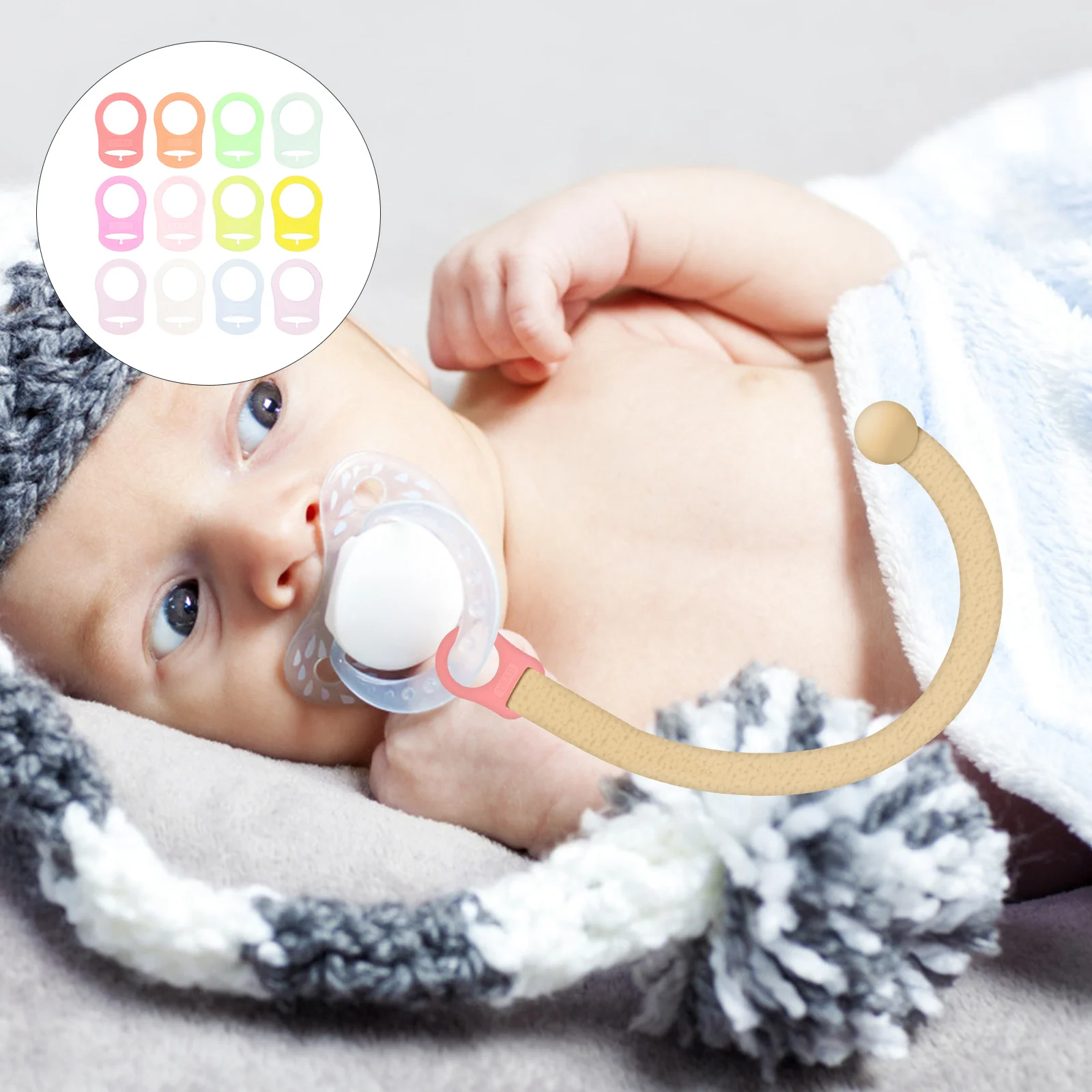 

12 шт., фитинги для детской пустышки, силиконовые кольца для соски, без острых краев, безопасные, приятные для кожи зажимы, разъемы для пустышек