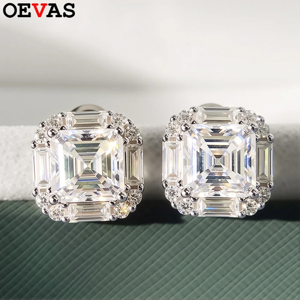 

Серьги OEVAS 7*7 мм с муассанитом, 100% стерлинговое серебро 925 пробы, позолоченные 18-каратным золотом, для женщин, сверкающие ювелирные украшения, подарки