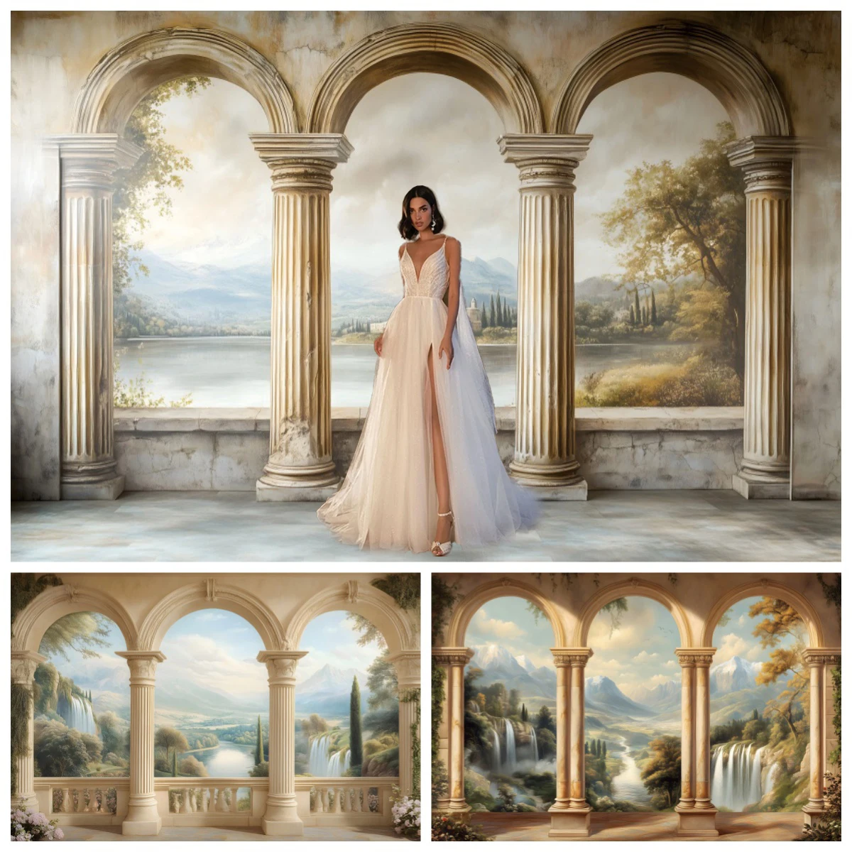 

European Palace Texture Photography Background Vintage Palace Arch Wall Wedding Decor Maternity Portrait Backdrop Photo Studio