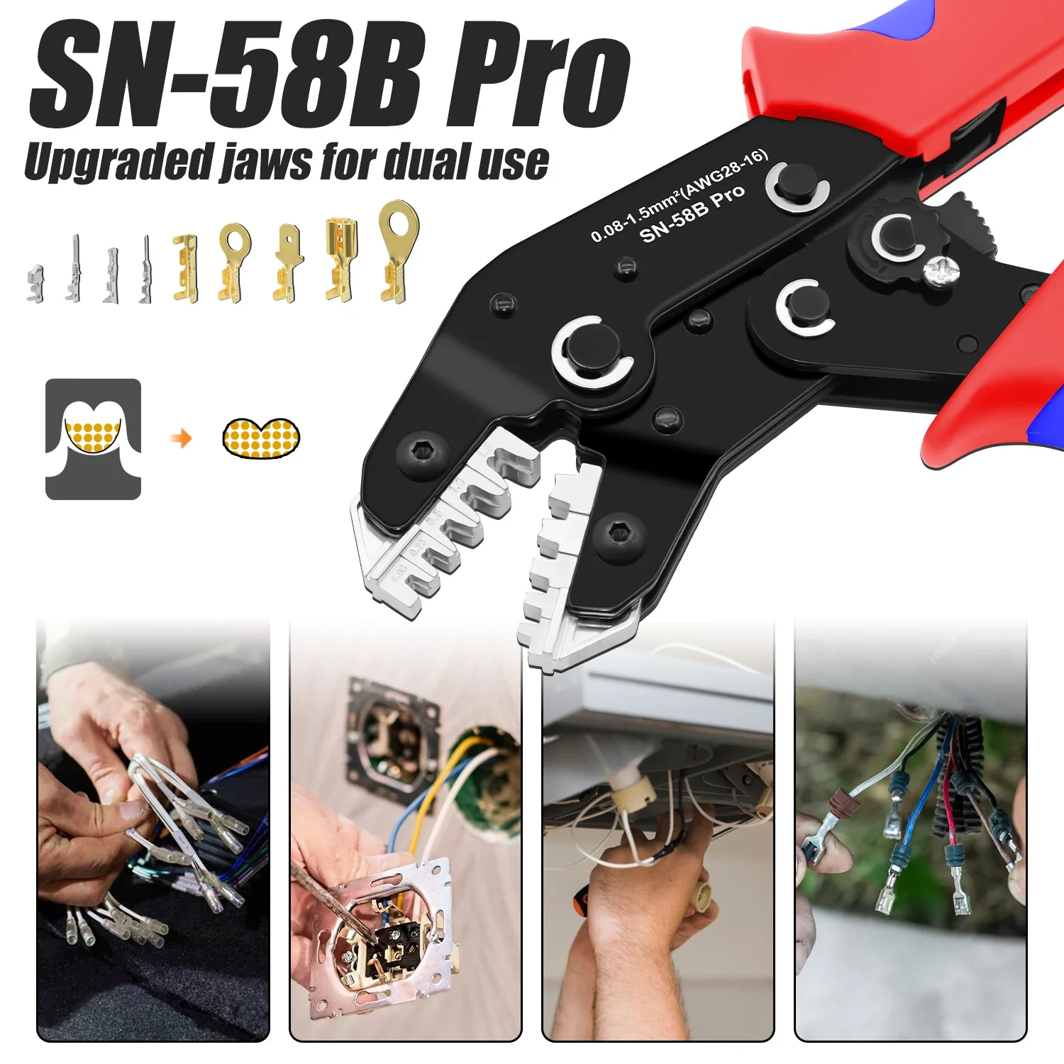 SN-58B Pro Wire Crimping Plier for JST PH 2.0mm,XH 2.5mm,VH 3.96mm,JWPS 4.0mm&Dupont Open Barrel Terminals Crimper=SN2549+SN58B