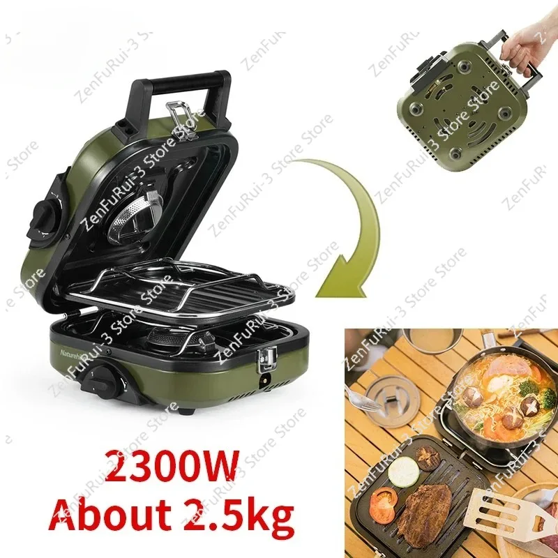 Estufa de Gas plegable de doble fuego, sartén antiadherente para acampar al aire libre, quemador de encendido electrónico, portátil de alta potencia