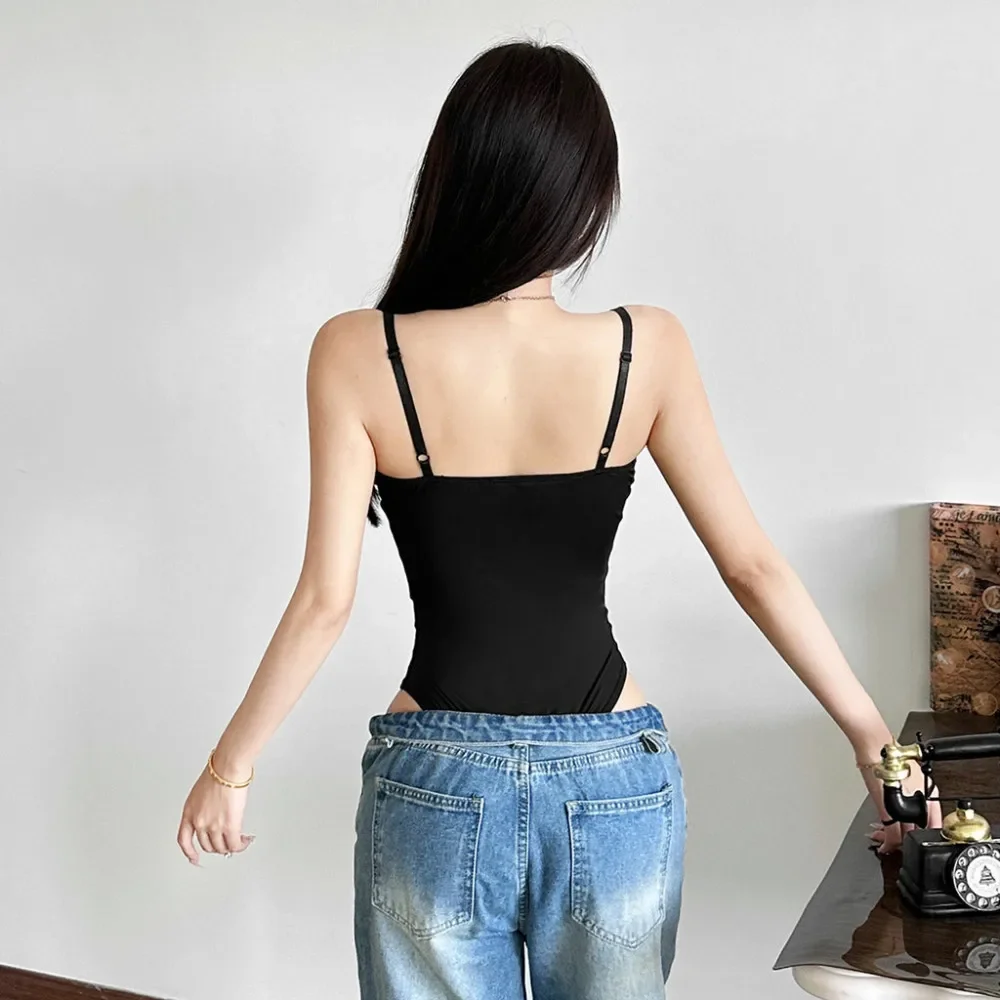 SylCue Sexy Fashion Bodysuits Women Wrapped Chest Backless Sleeveless Shaped Waist Skinny Stretch Street Wild Style Solid Tops
