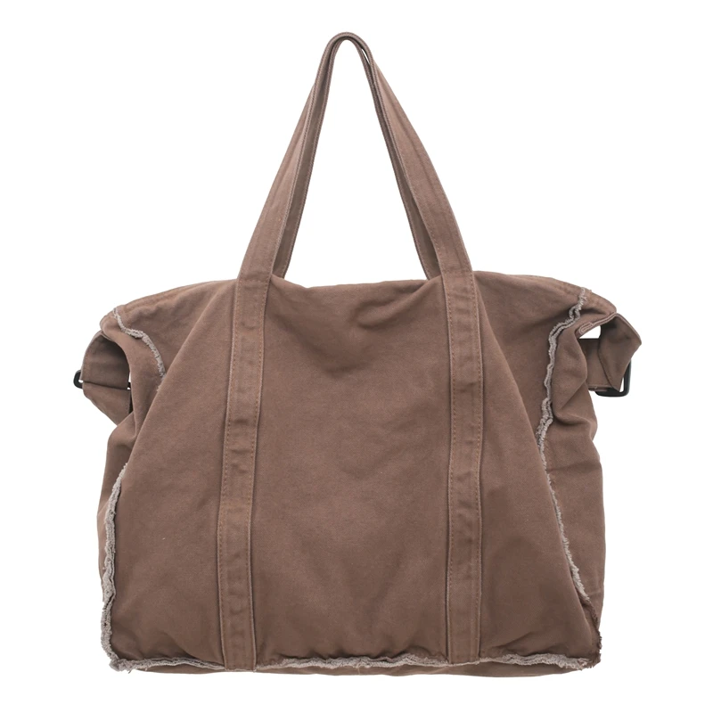 Large Capacity Canvas Handbags Solid Brown Korea Shoulder Bags For Women 100% Cotton Casual Totes 2023 Winter Hong kong Toolkit