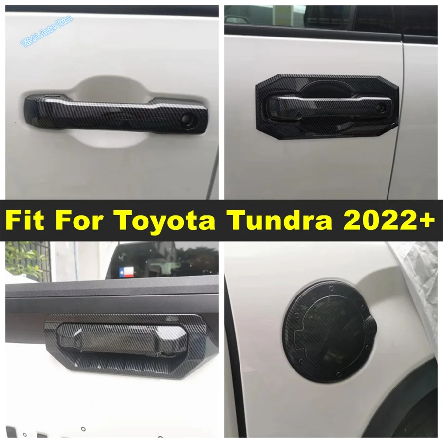 

Door Habdle Bowl Rear Gas Tank Protector Cover Trim Fit For Toyota Tundra 2022 2023 ABS Carbon Fiber Look Exterior Accessories