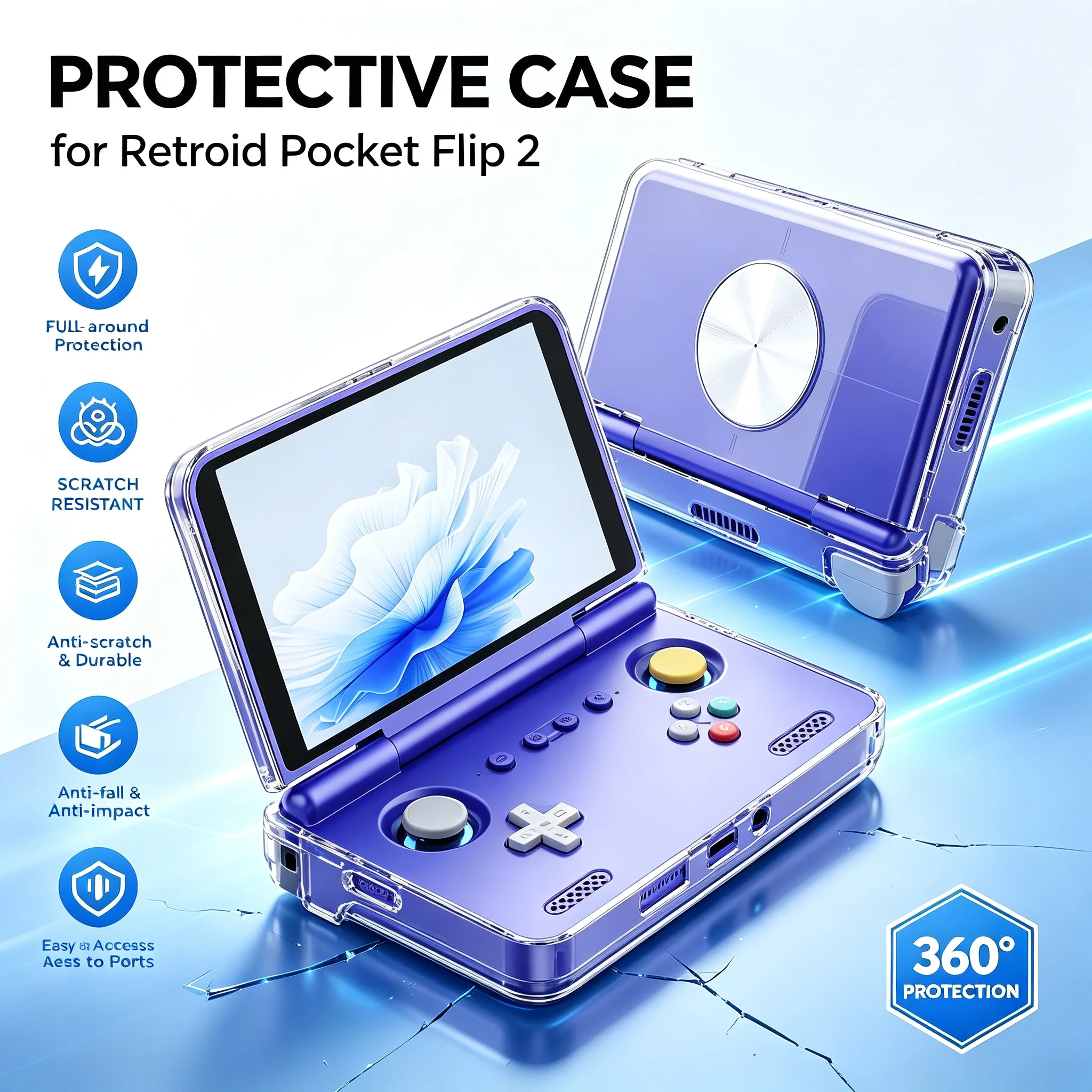 Protective Case for Retroid Pocket Flip 2 Retro Game Console Clear TPU Cover Shockproof Drop-Proof Full Protection Shell