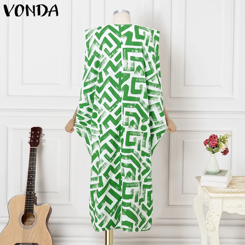VONDA Abiti taglie forti Donna senza maniche Bohemian stampato Maxi vestito estivo Vintage O-Collo Casual Allentato Party Beach Abiti 5XL
