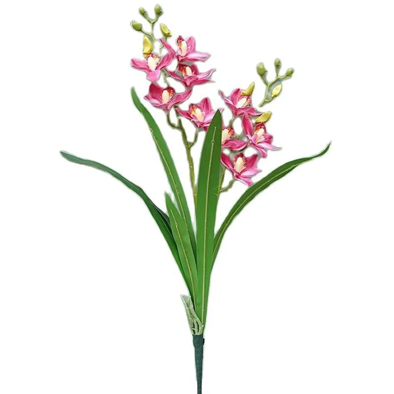 6 Buah Tanaman Bunga Palsu Cymbidium 9 Kepala Buatan Phalaenopsis Orhid untuk Dekorasi Bunga Tengah Pernikahan