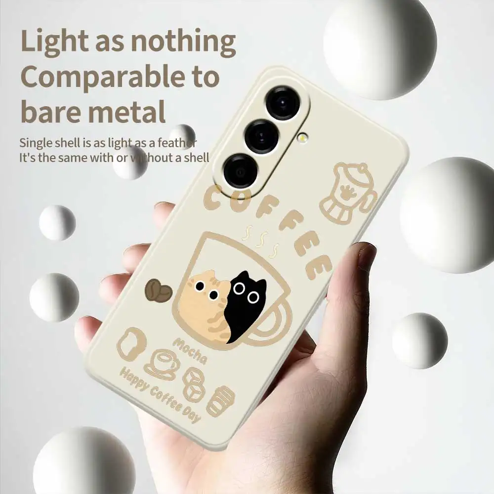 القط القهوة نمط قضية الهاتف لسامسونج A56 A55 A54 A53 A52 5G A36 A26 A16 A06 A35 A25 A15 A34 A24 A14 A33 A32 A23 A13 غطاء