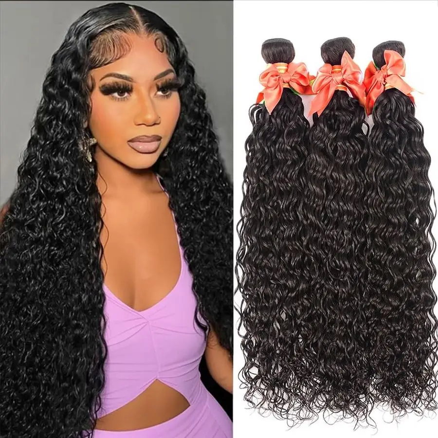 

Water Wave Human Hair Bundles 28 28 28 Inch Wet and Wavy Bundles Human Hair Brazilian Burmese Curly Human Hair Extension Natural
