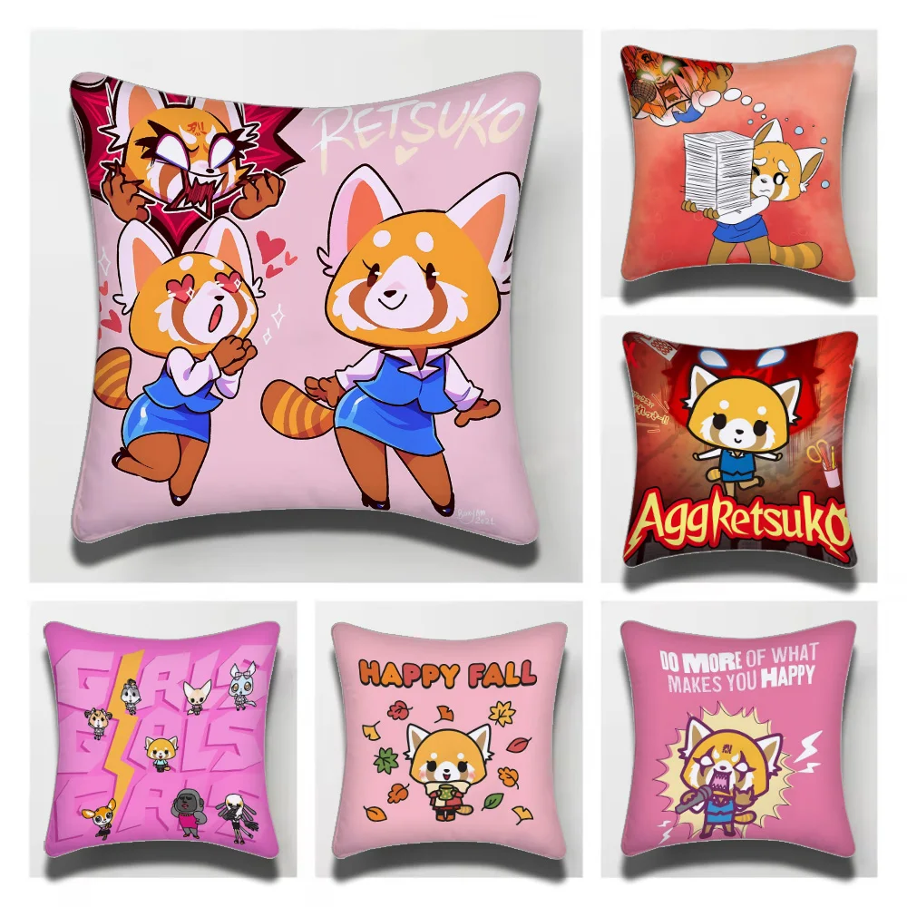 Sanrio Aggretsuko Decorative Room Aesthetics Pillow Case Home Decor Bedroom Sofa Bed Pillow Cover 45x45